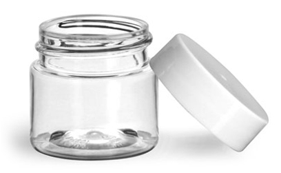 1/2 oz Clear PET Straight Sided Jars w/ White Smooth Plastic Lined Caps