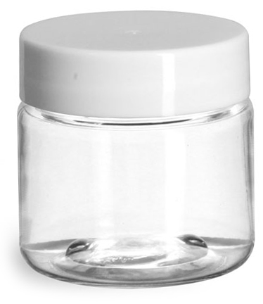 1 oz Clear PET Straight Sided Jars w/ White Smooth Plastic Lined Caps