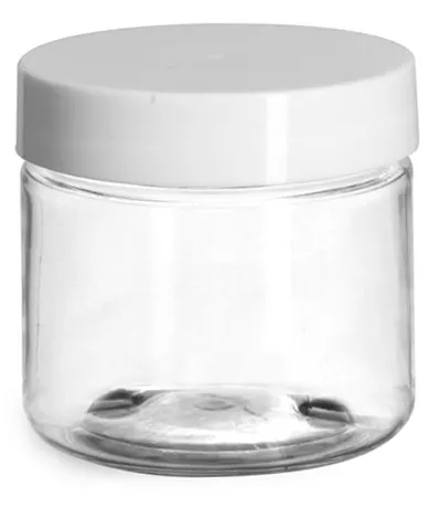 2 oz Clear PET Straight Sided Jars w/ White Smooth Plastic Lined Caps