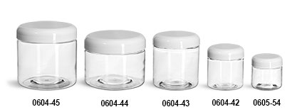 Plastic Jars, Clear PET Straight Sided Jars w/ White Lined Dome Caps