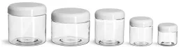 PET Plastic Jars, Clear Straight Sided Jars w/ White PE Lined Dome Caps