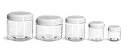 PET Plastic Jars, Clear Straight Sided Jars w/ White Lined Dome Caps