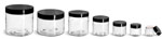 PET Plastic Jars, Clear Straight Sided Jars w/ Black Smooth Plastic Lined Caps