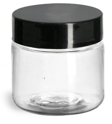 1 oz Clear PET Jars w/ Black Smooth Plastic Lined Caps