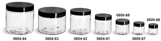 Plastic Jars, Clear PET Straight Sided Jars w/ Black Smooth Induction Lined Caps