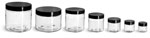 Plastic Jars, Clear PET Straight Sided Jars w/ Black Smooth Induction Lined Caps
