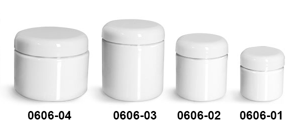 Plastic Jars, White PET Straight Sided Jars w/ White Lined Dome Caps