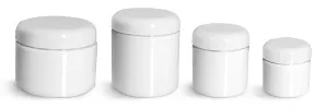 PET Plastic Jars, White Straight Sided Jars w/ White Lined Dome Caps