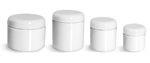 PET Plastic Jars, White Straight Sided Jars w/ White Lined Dome Caps