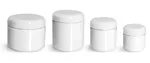 PET Plastic Jars, White Straight Sided Jars w/ White Lined Dome Caps