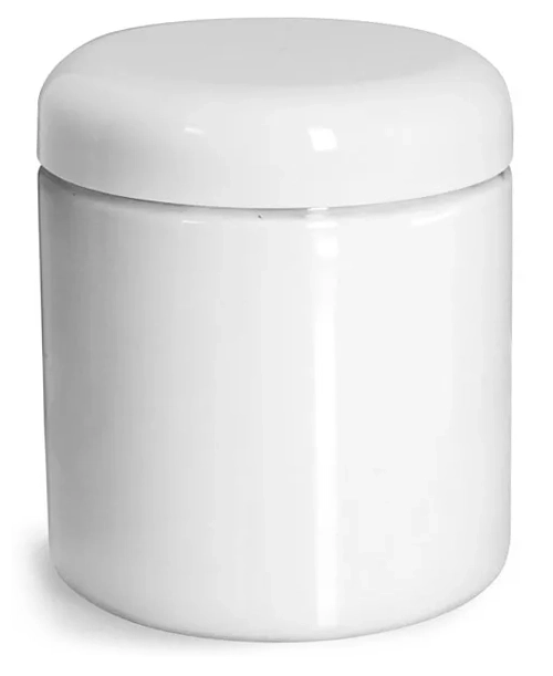 8 oz Plastic Jars, White PET Straight Sided Jars w/ White Lined Dome Caps