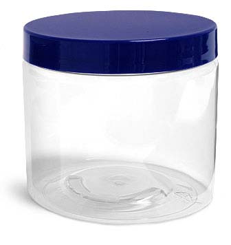 Clear PET Jars w/ Blue Smooth Plastic Unlined Caps