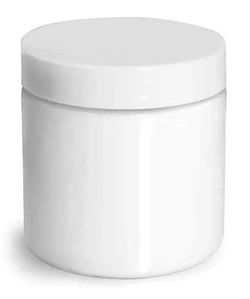 4 oz Plastic Jars, White PET Straight Sided Jars w/ White Smooth Plastic Lined Caps