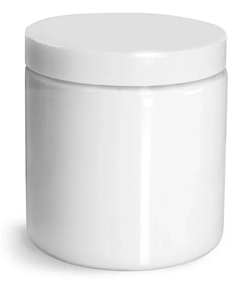 8 oz Plastic Jars, White PET Straight Sided Jars w/ White Smooth Plastic Lined Caps