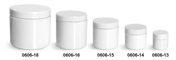 Plastic Jars, White PET Straight Sided Jars w/ White Smooth Unlined Caps