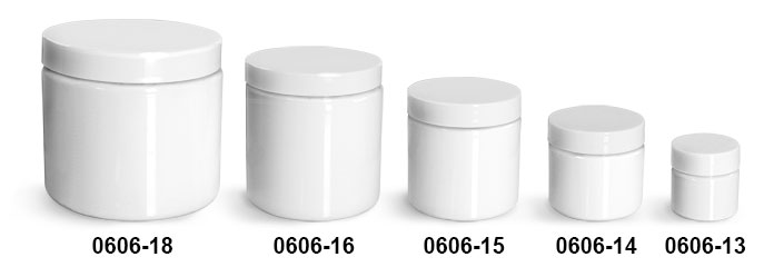 Plastic Jars, White PET Straight Sided Jars w/ White Smooth Unlined Caps