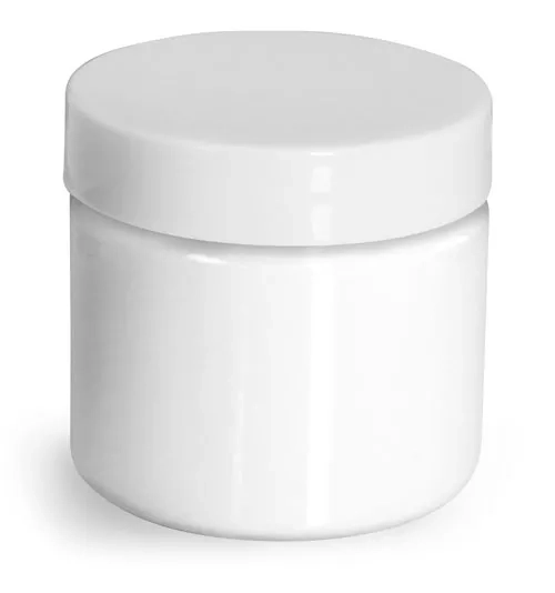 2 oz Plastic Jars, White PET Straight Sided Jars w/ White Smooth Unlined Caps