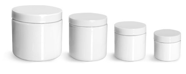 8 oz Plastic Jars, White PET Straight Sided Jars w/ White Smooth Unlined Caps