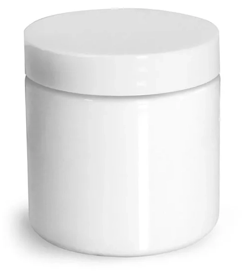 4 oz Plastic Jars, White PET Straight Sided Jars w/ White Smooth Unlined Caps
