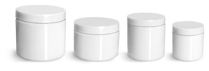 12 oz Plastic Jars, White PET Straight Sided Jars w/ White Smooth PS22 Lined Caps