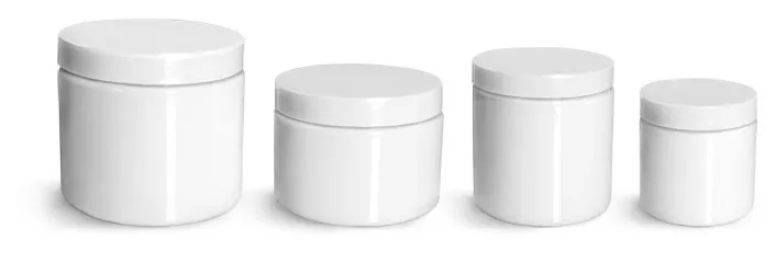 PET Plastic Jars, White Straight Sided Jars w/ White Smooth PS22 Lined Caps