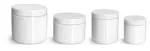 PET Plastic Jars, White Straight Sided Jars w/ White Smooth PS22 Lined Caps