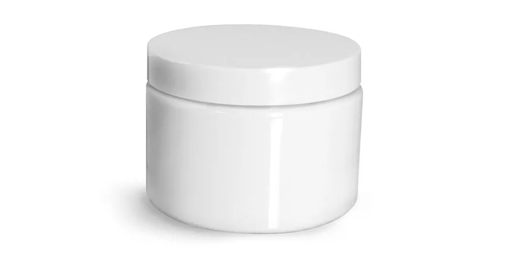 12 oz Plastic Jars, White PET Straight Sided Jars w/ White Smooth PS22 Lined Caps