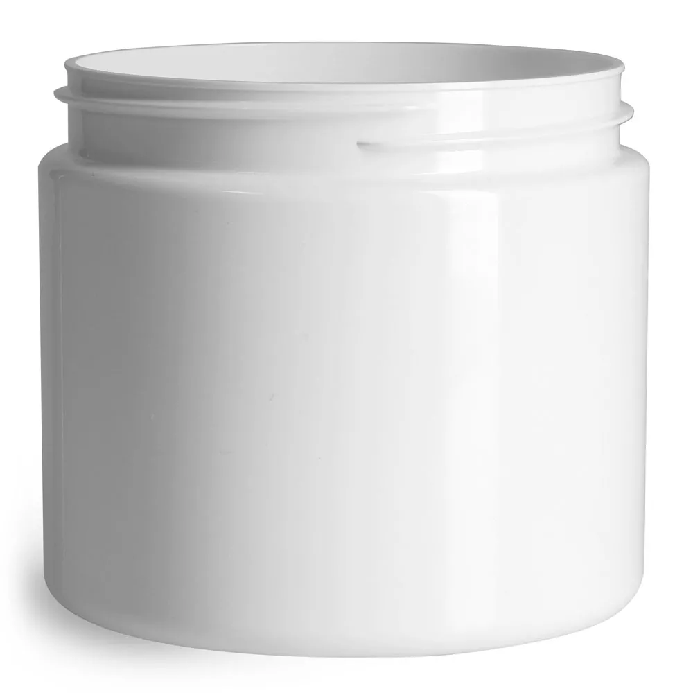 16 oz Plastic Jars, White PET Straight Sided Jars (Bulk) Caps Not Included