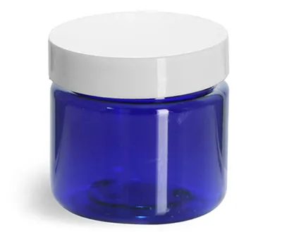 1/2 oz Blue PET Straight Sided Jars w/ White Smooth Plastic Lined Caps