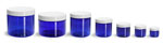 Blue PET Straight Sided Jars w/ White Smooth Plastic Lined Caps