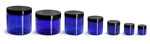 Blue PET Straight Sided Jars w/ Black Smooth Plastic Lined Caps
