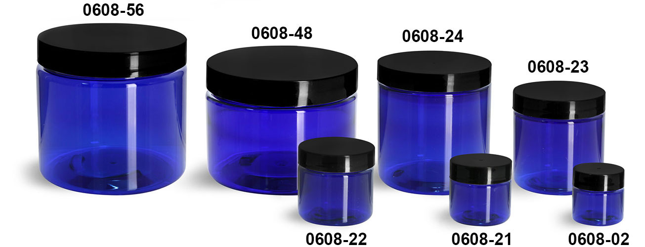 Download SKS Bottle & Packaging - Plastic Jars, Blue PET Straight Sided Jars w/ Black Smooth Plastic ...