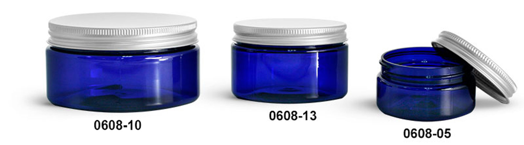 Plastic Jars, Blue PET Heavy Wall Jars w/ Aluminum Lined Caps