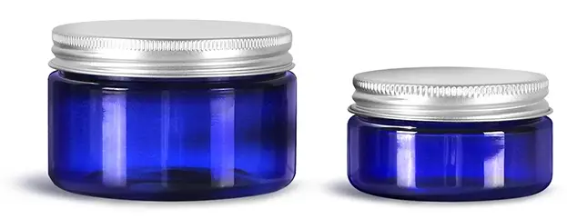PET Plastic Jars, Blue Heavy Wall Jars w/ Aluminum Lined Caps