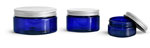 PET Plastic Jars, Blue Heavy Wall Jars w/ Aluminum Lined Caps