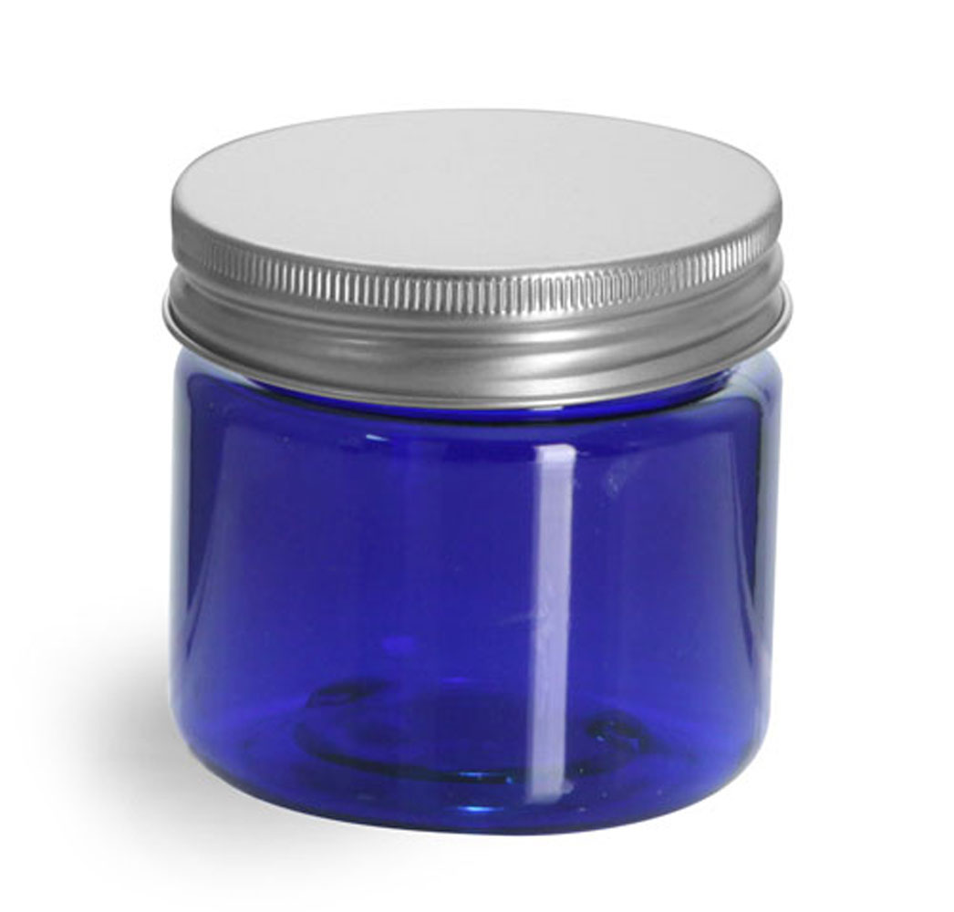 1 oz Blue PET Straight Sided Jars w/ Lined Aluminum Caps