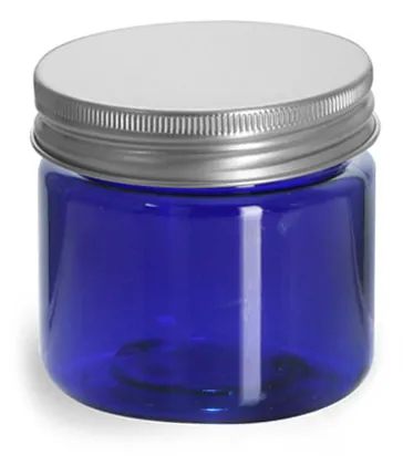 2 oz Blue PET Straight Sided Jars w/ Lined Aluminum Caps