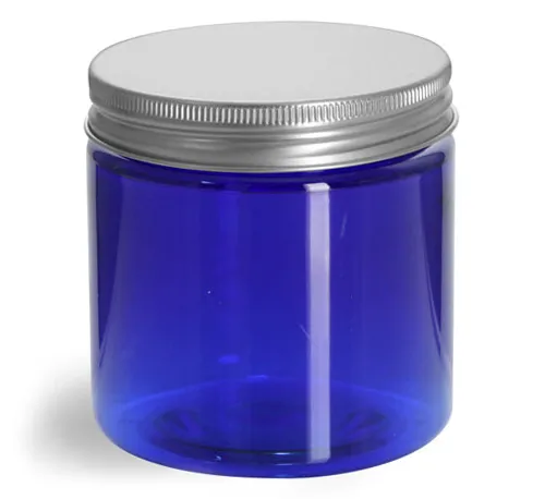 4 oz Blue PET Straight Sided Jars w/ Lined Aluminum Caps