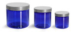 Blue PET Straight Sided Jars w/ Silver Smooth Lined Caps