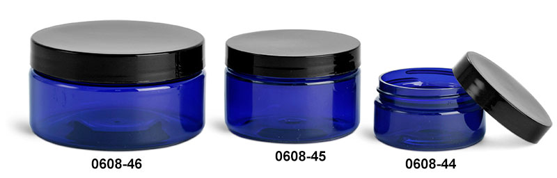 Download SKS Bottle & Packaging - Plastic Jars, Blue PET Heavy Wall Jars w/ Black Smooth Lined Caps