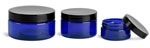 PET Plastic Jars, Blue Heavy Wall Jars w/ Black Smooth F217 Lined Caps