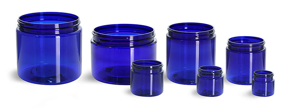 Plastic Jars, Blue PET Straight Sided Jars (Bulk) Caps Not Included