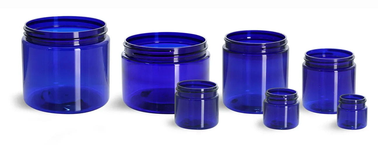 PET Plastic Jars, Blue Straight Sided Jars (Bulk), Caps Not Included