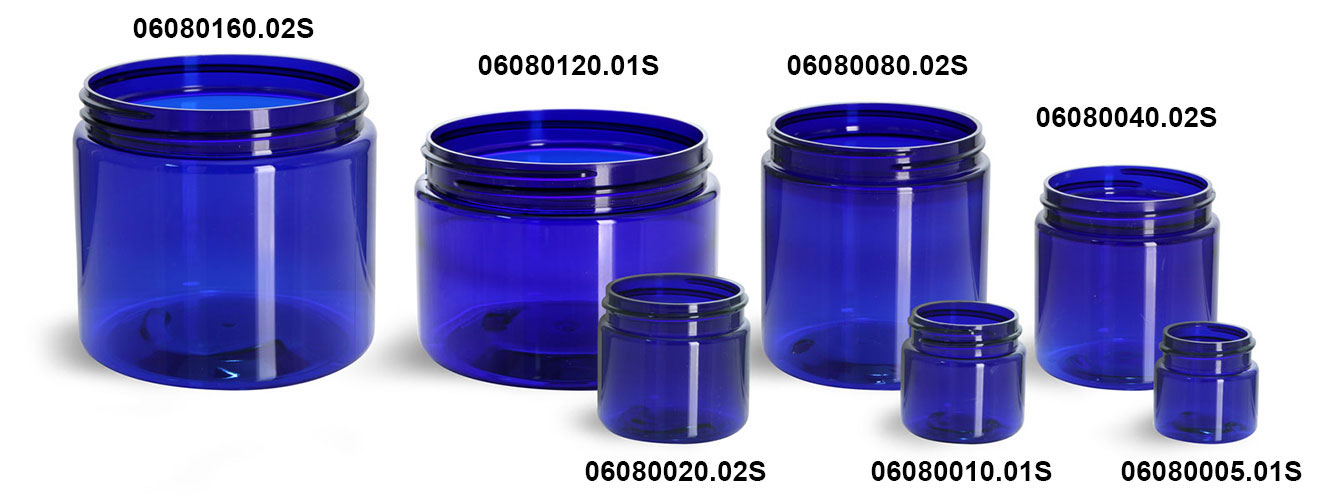 Plastic Jars, Blue PET Straight Sided Jars (Bulk) Caps Not Included