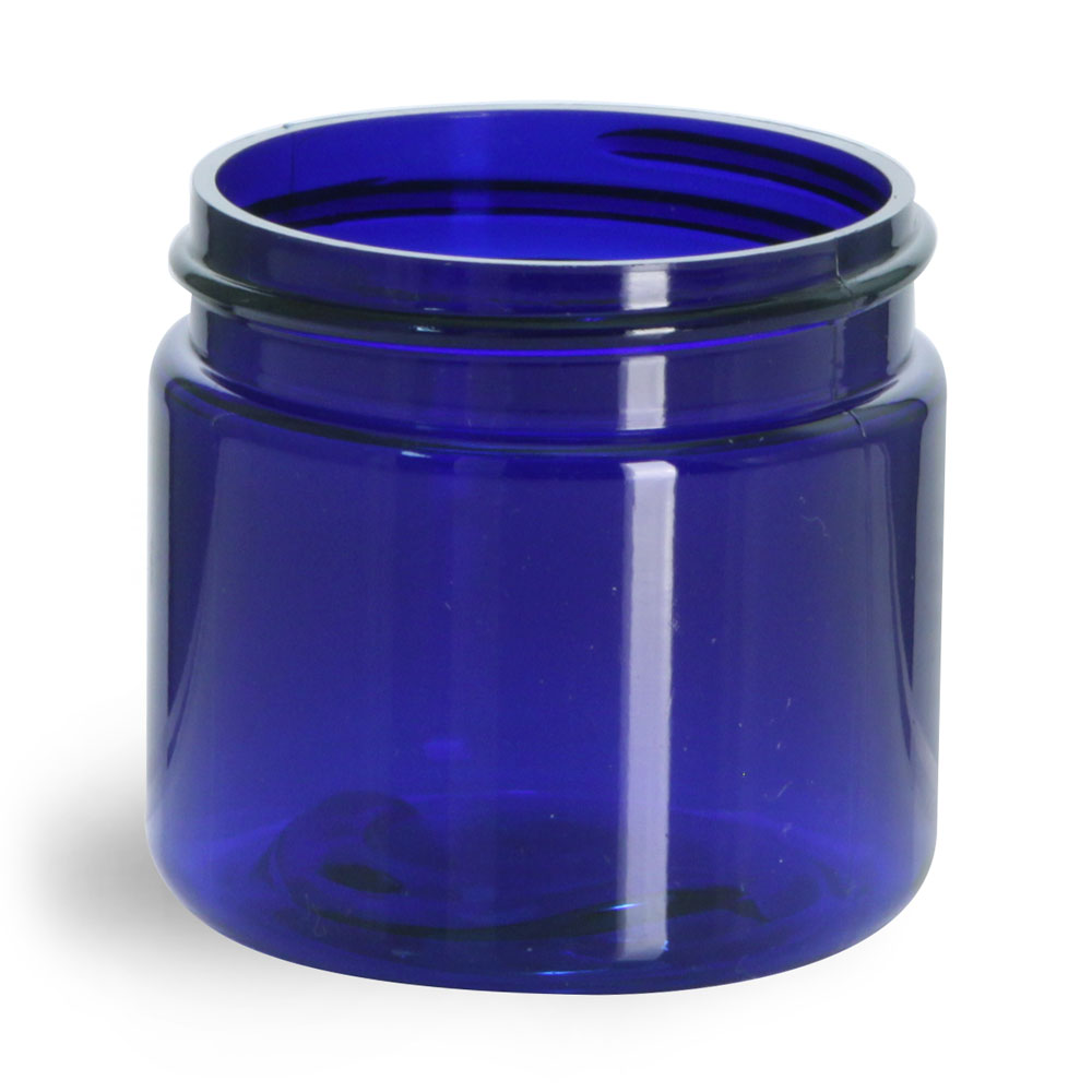 2 oz Blue PET Straight Sided Jars (Bulk), Caps Not Included