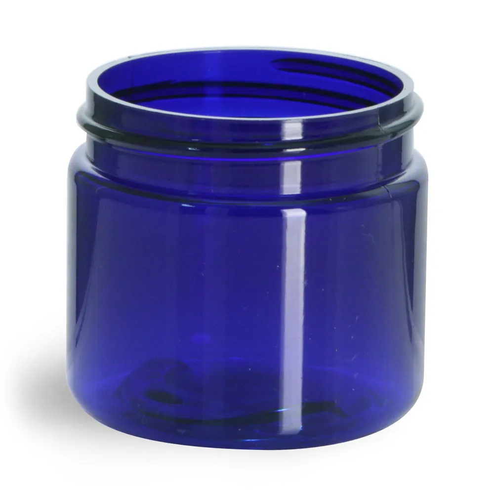 2 oz Blue PET Straight Sided Jars (Bulk), Caps Not Included