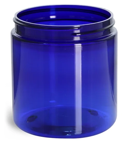8 oz Blue PET Straight Sided Jars (Bulk), Caps Not Included