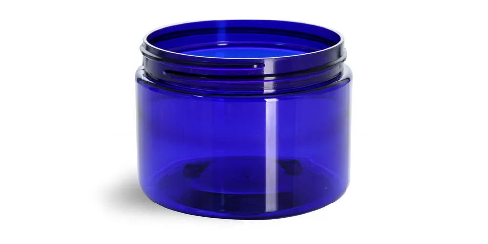 12 oz Blue PET Straight Sided Jars (Bulk), Caps Not Included