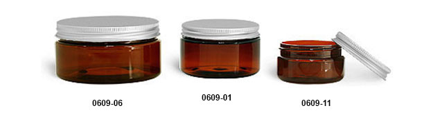 Plastic Jars, Amber PET Heavy Wall Jars w/ Lined Aluminum Caps