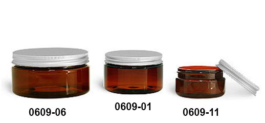 Plastic Jars, Amber PET Heavy Wall Jars w/ Lined Aluminum Caps